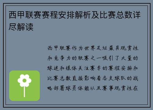 西甲联赛赛程安排解析及比赛总数详尽解读