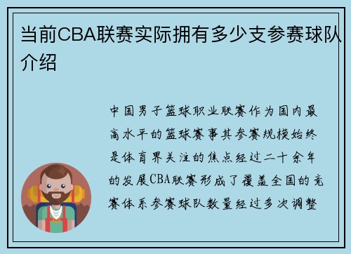 当前CBA联赛实际拥有多少支参赛球队介绍