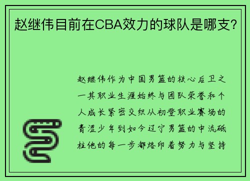 赵继伟目前在CBA效力的球队是哪支？