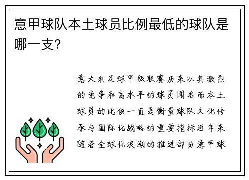 意甲球队本土球员比例最低的球队是哪一支？